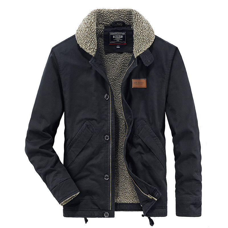 Black jacket with sherpa lining on a white background